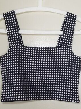 Cotton on black and white plaid crop top. Size: Large